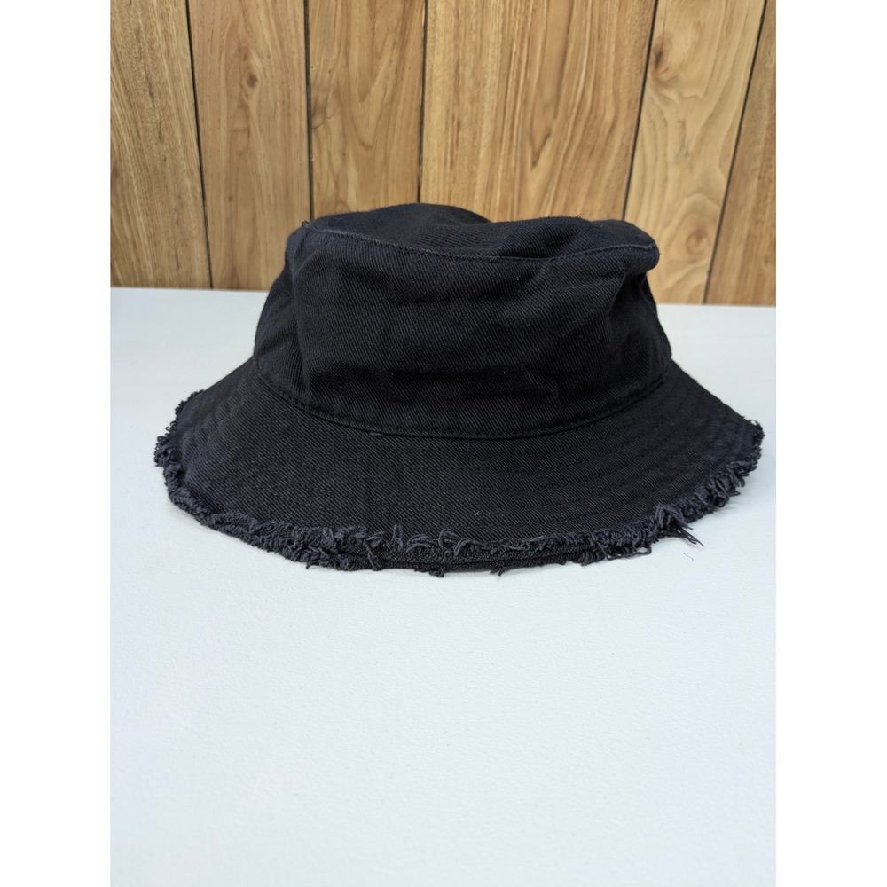 Grunge Bucket Hat Unisex OS Black Frayed Raw Edge Denim Sun Cap